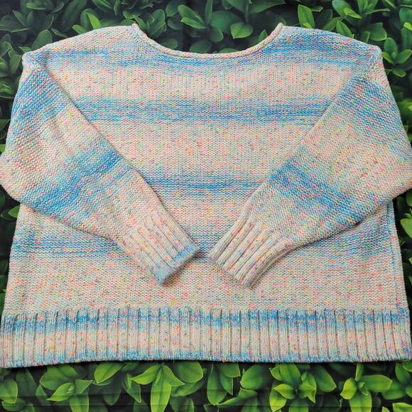 Anthropologie White Pastel Fleck Sweater with Hot Pink Palm Trees size 1X - Picture 6 of 12